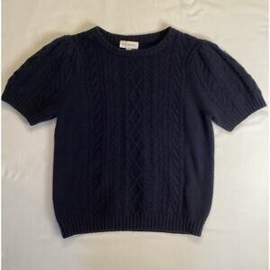 Free Assembly Cable-Knit Pullover Sweater Navy Blue Short Sleeve Crew Neck L